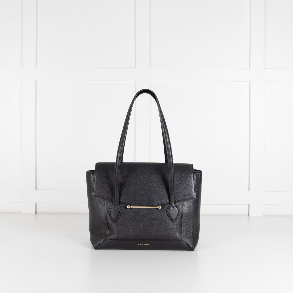 Strathberry Black Leather Silver Hardware Tote Bag