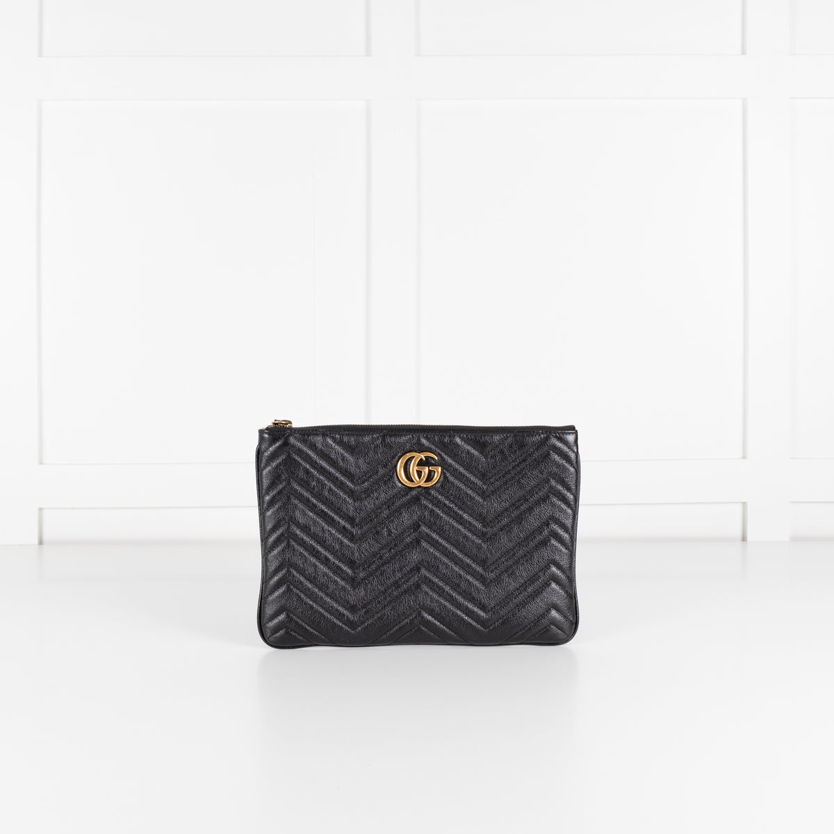 Gucci Black Leather Chevron Pouch