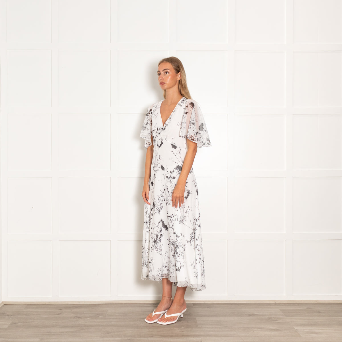 Victoria Beckham White Black Floral Sheer Plisse Dress