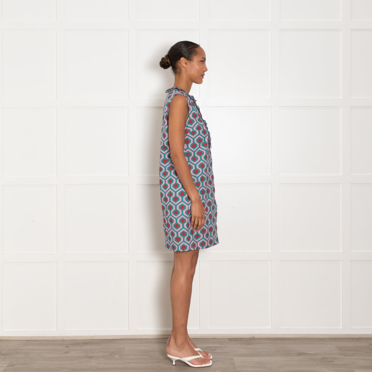 Weekend Max Mara Lilac Teal Red Geometric Print Sleeveless Dress