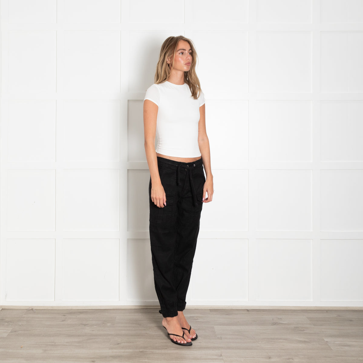 The Kooples Black Linen Cargo Drawstring Trousers