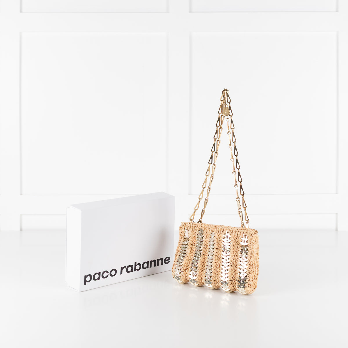 Paco Rabanne Woven Raffia Chainmail Small Crossbody