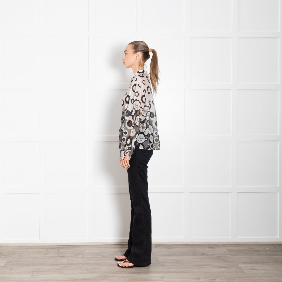 Luisa Cerano Cream Blouse With Black And Grey Circle Pattern