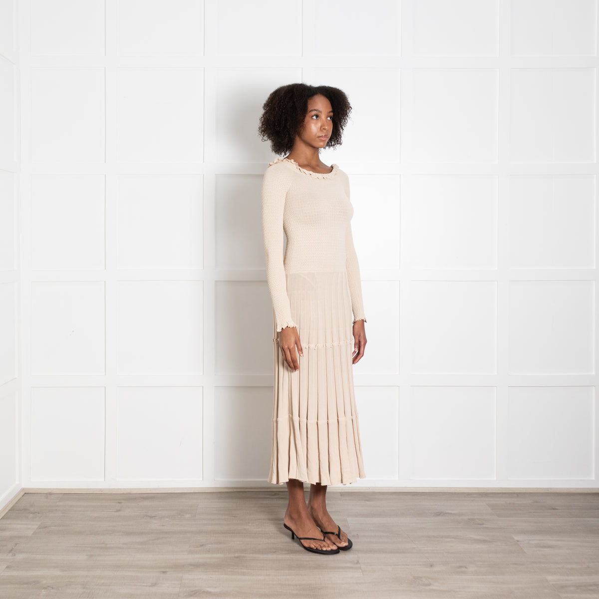 Altuzarra Oyster Knit Dress With Long Sleeve And Pleated Skirt