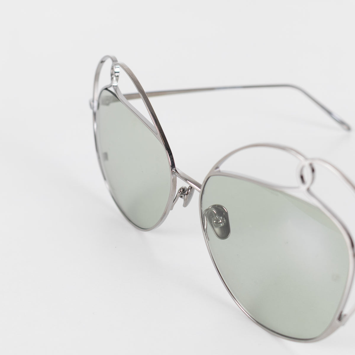 Linda Farrow Silver Titanium Cateye Sunglasses with Green lense