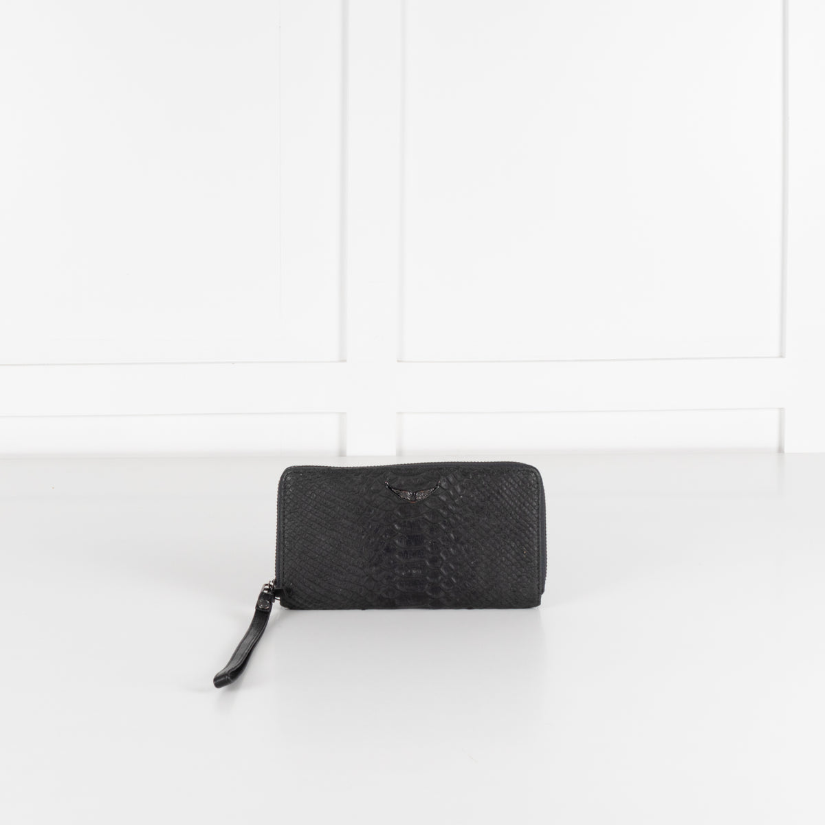 Zadig & Voltaire Preloved Compagnon Savage Black Leather Python Embossed Wallet