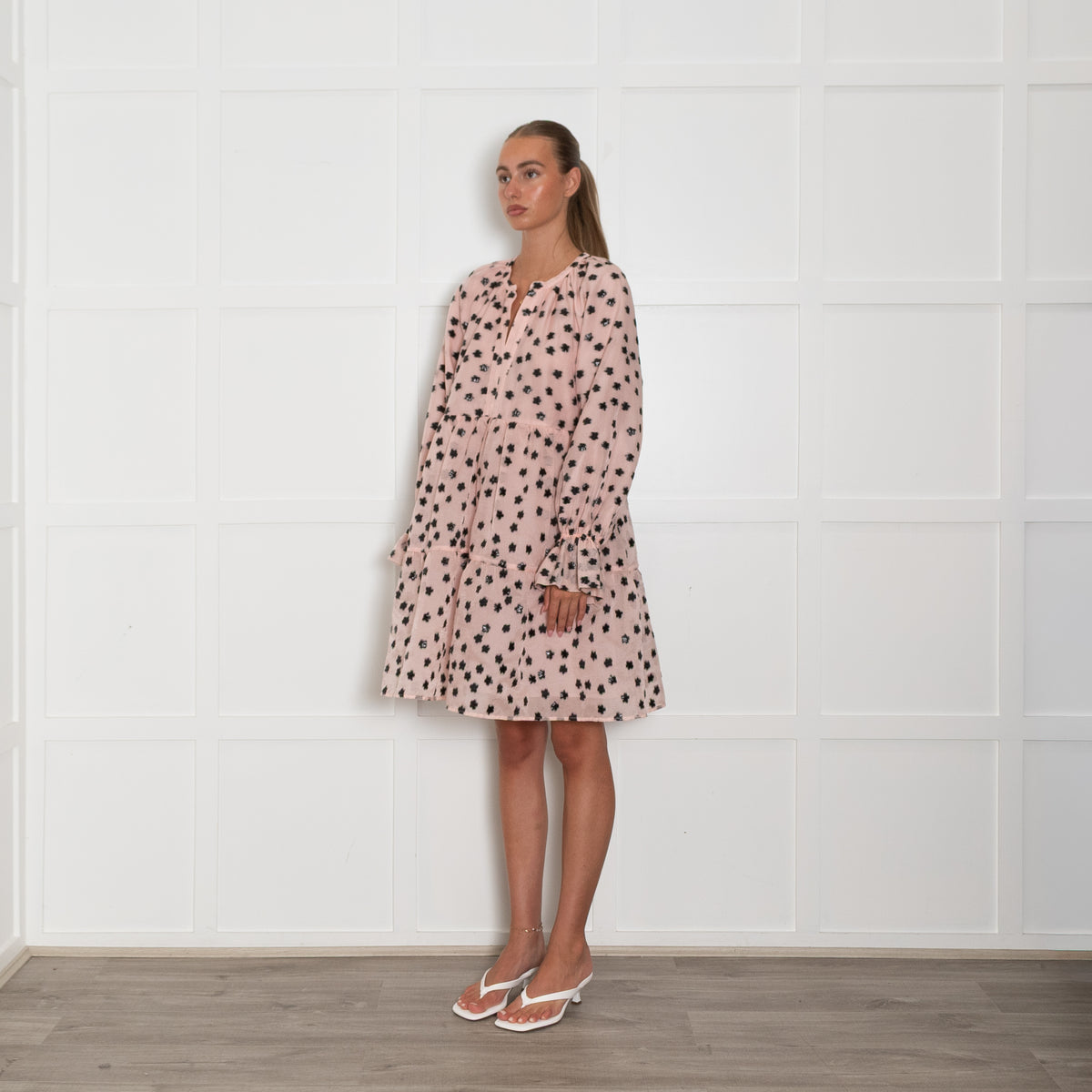 Stine Goya Pink and Black Tiered Puff Mini Dress