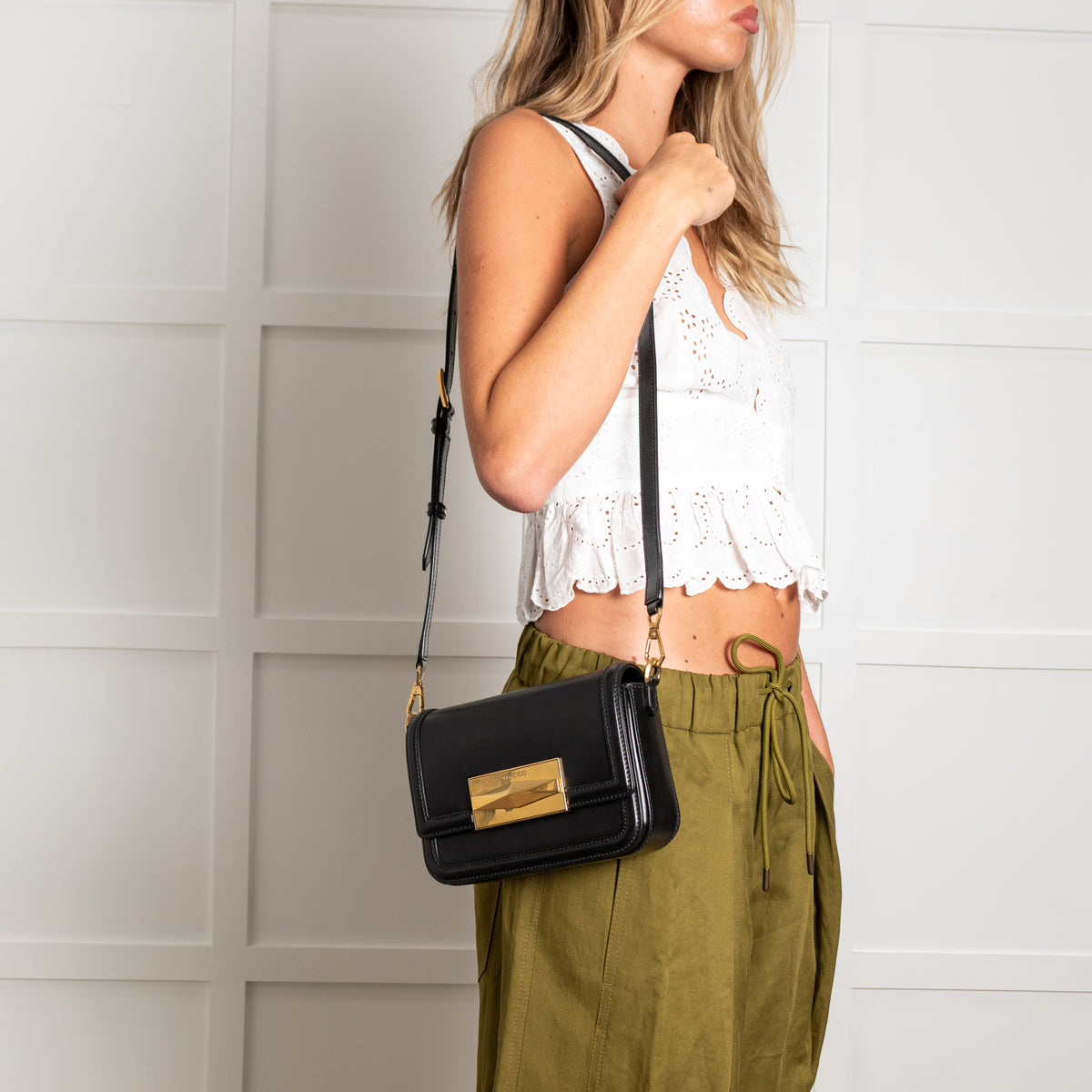 Jimmy Choo Black Leather Diamond Leather Crossbody Bag