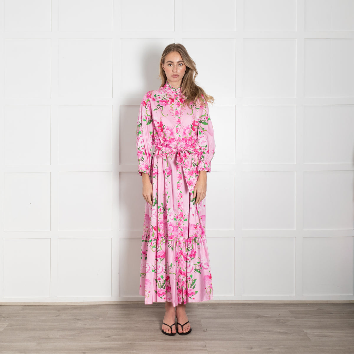 Borgo De Nor Pink Floral Ruffle Maxi Dress