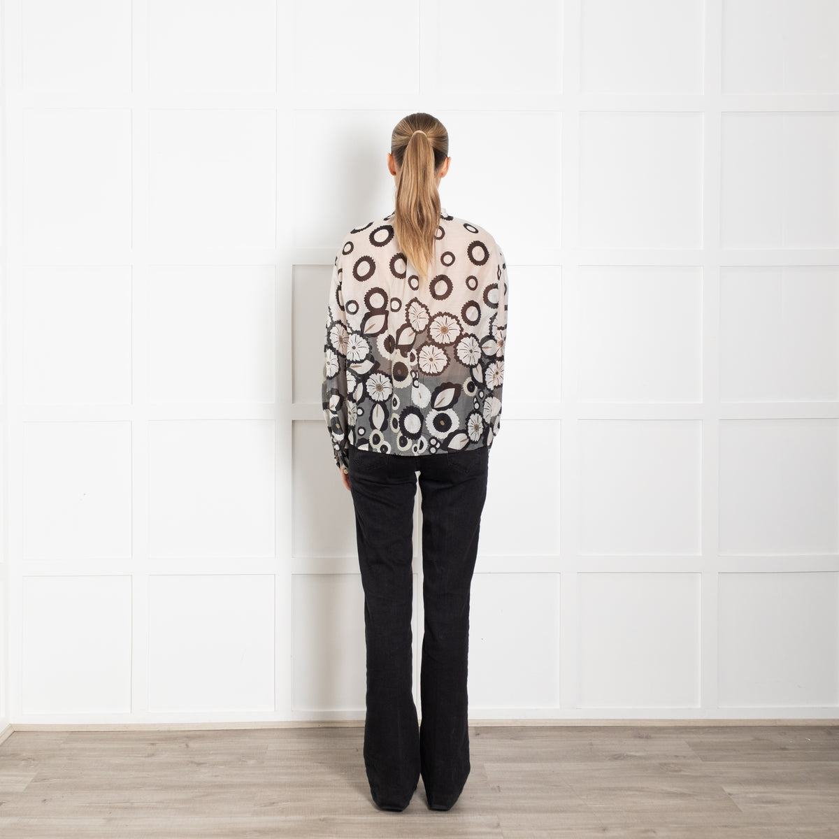 Luisa Cerano Cream Blouse With Black And Grey Circle Pattern