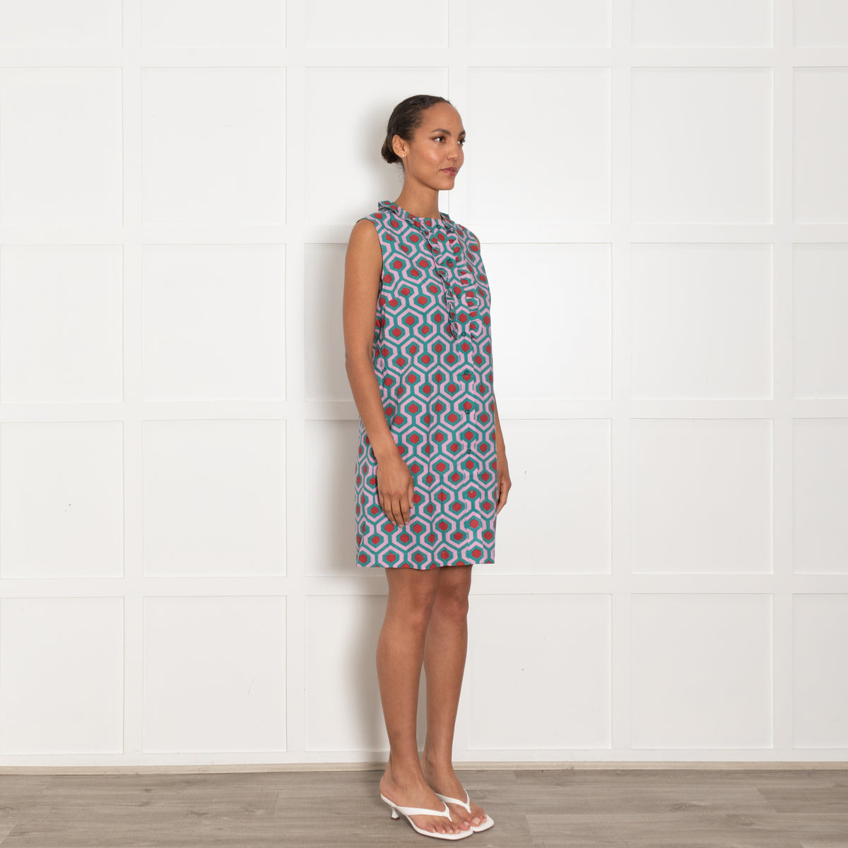 Weekend Max Mara Lilac Teal Red Geometric Print Sleeveless Dress