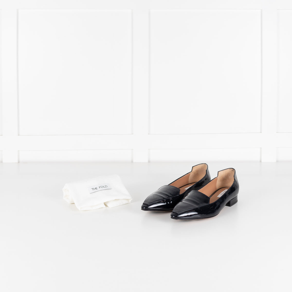 The Fold Dark Navy Patent Leather Pointed Toe Bianco Flat Shoes