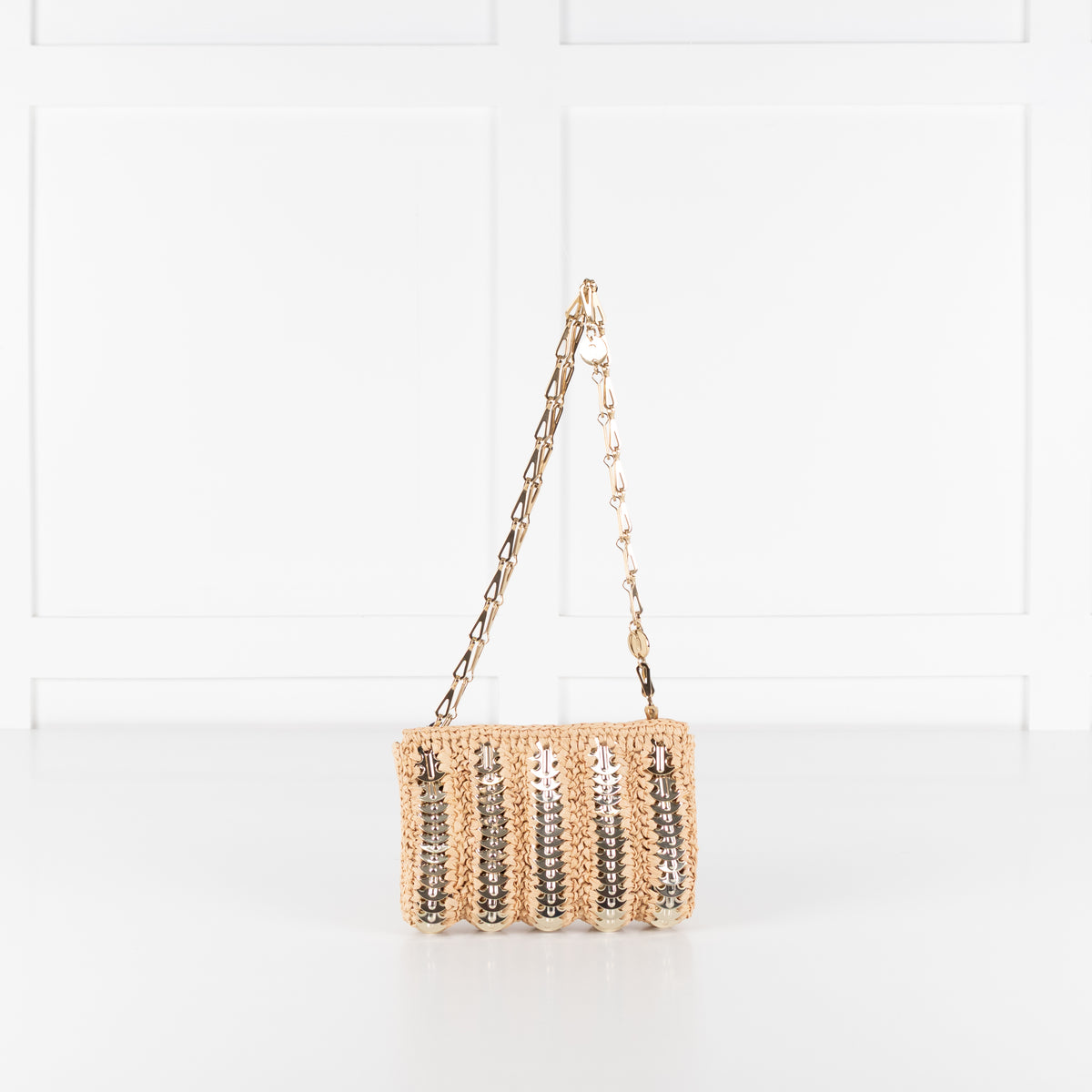 Paco Rabanne Woven Raffia Chainmail Small Crossbody