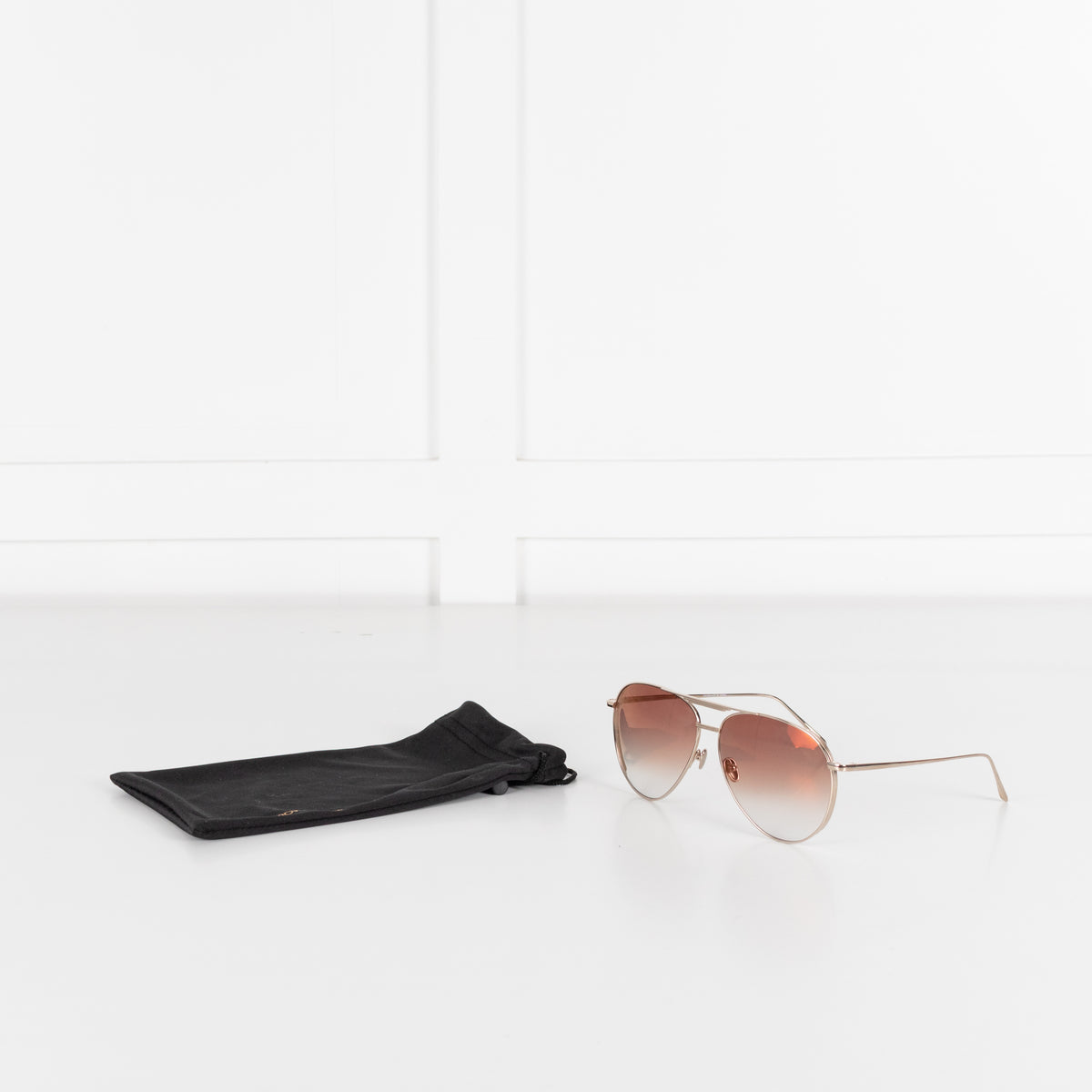 Linda Farrow Gold Titanium Aviator Shape with Brown Lens