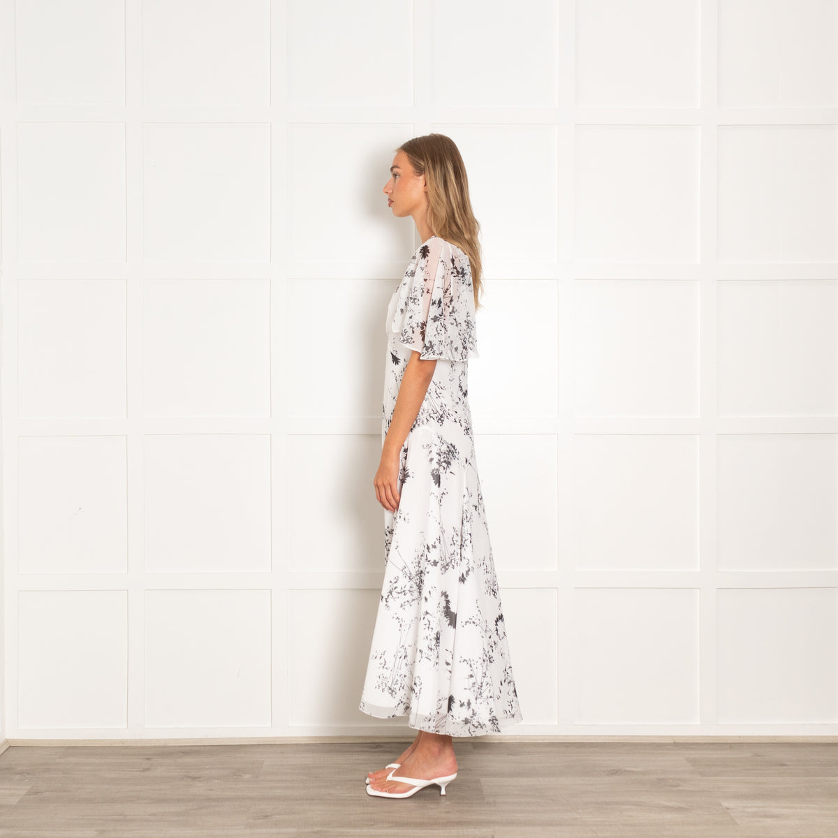Victoria Beckham White Black Floral Sheer Plisse Dress