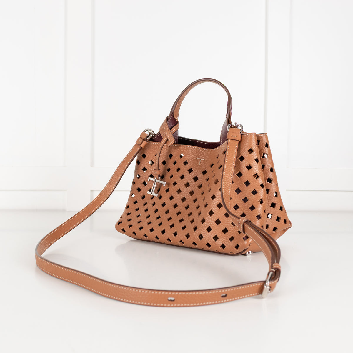 Tods Tan Cut-Out Leather Micro Tote Bag