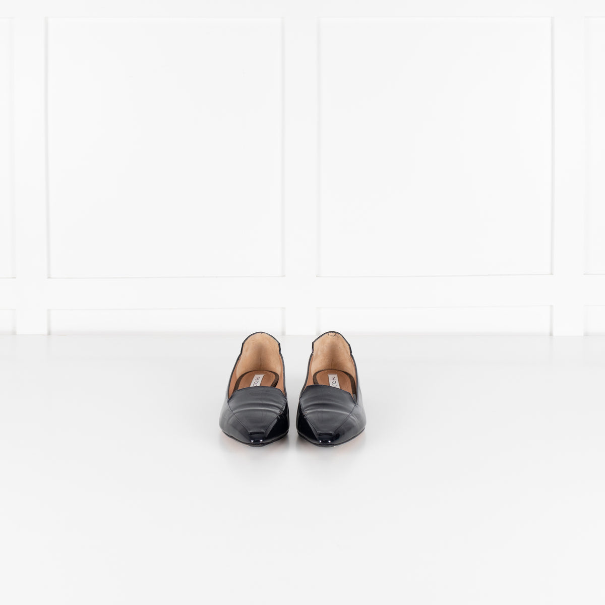 The Fold Dark Navy Patent Leather Pointed Toe Bianco Flat Shoes