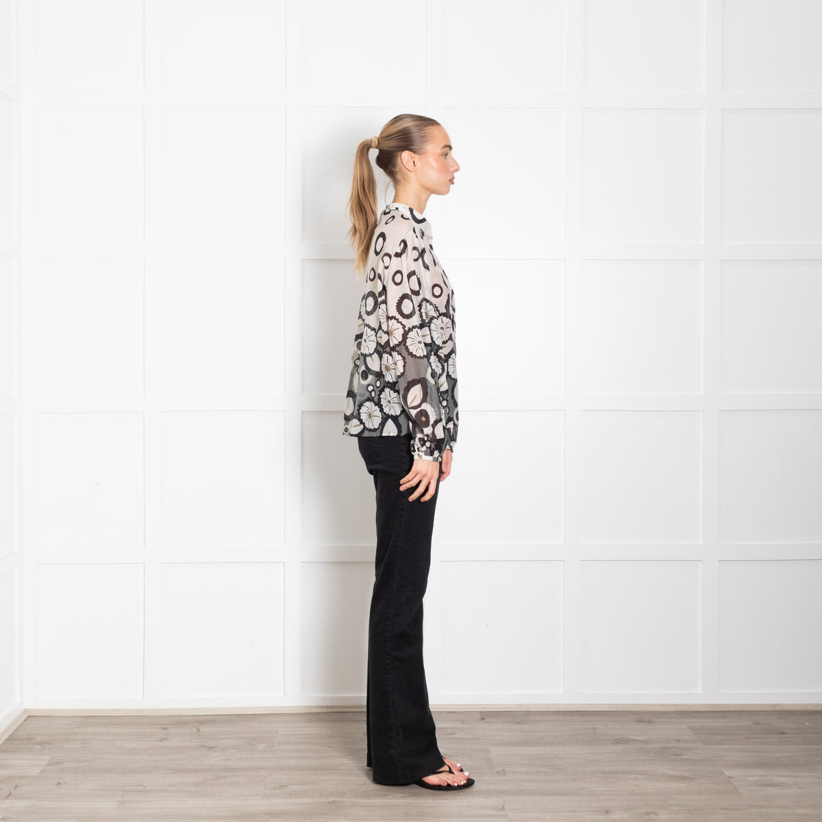 Luisa Cerano Cream Blouse With Black And Grey Circle Pattern