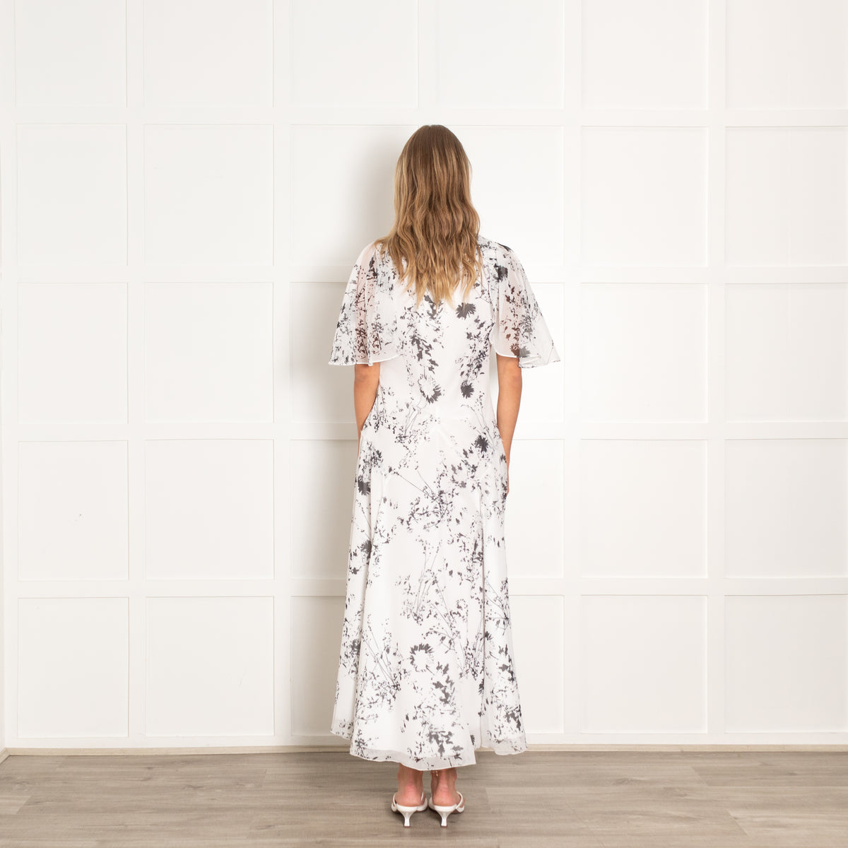 Victoria Beckham White Black Floral Sheer Plisse Dress