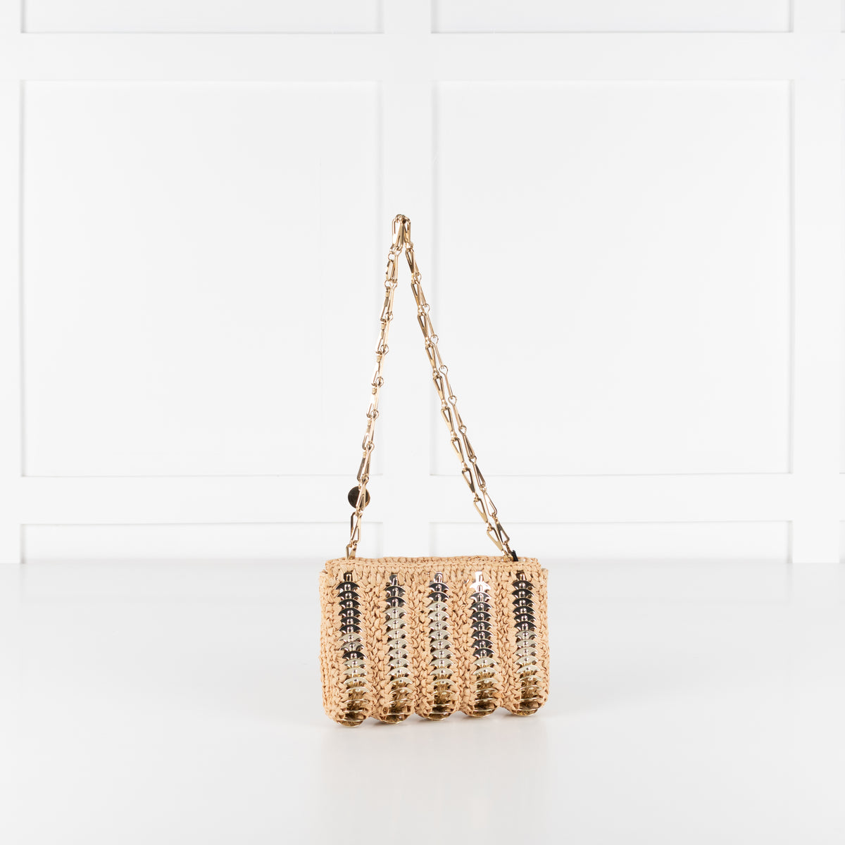 Paco Rabanne Woven Raffia Chainmail Small Crossbody