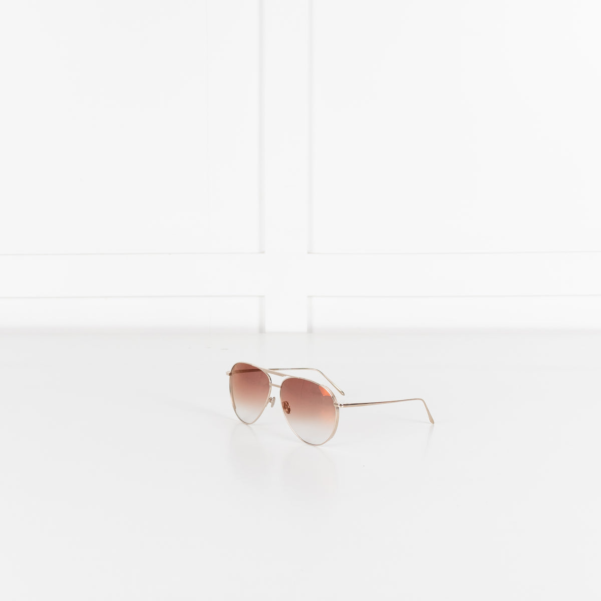 Linda Farrow Gold Titanium Aviator Shape with Brown Lens