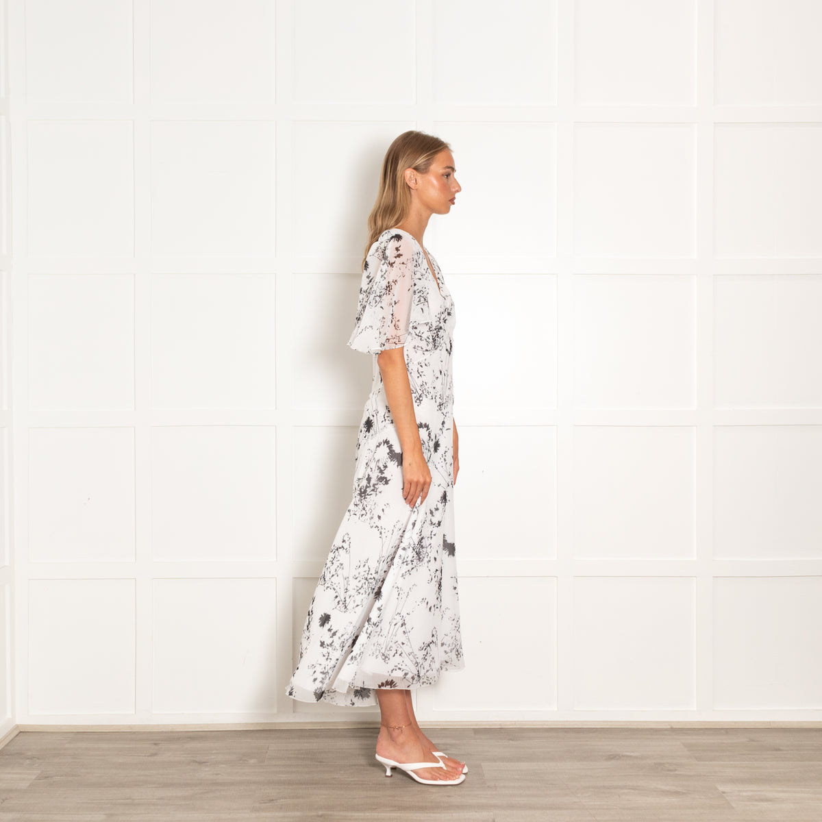 Victoria Beckham White Black Floral Sheer Plisse Dress