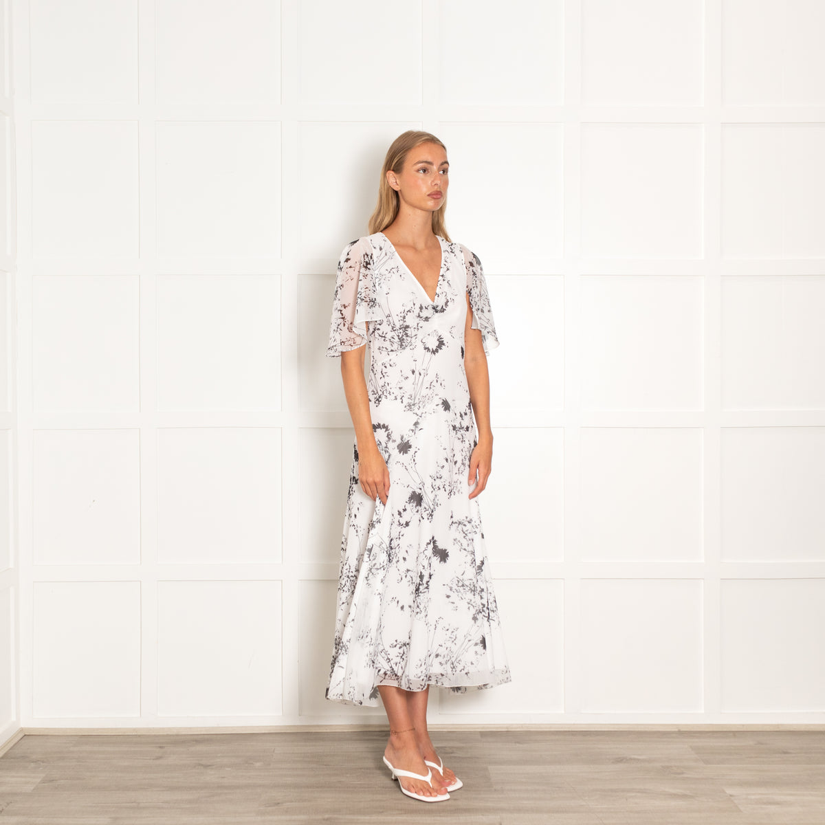 Victoria Beckham White Black Floral Sheer Plisse Dress