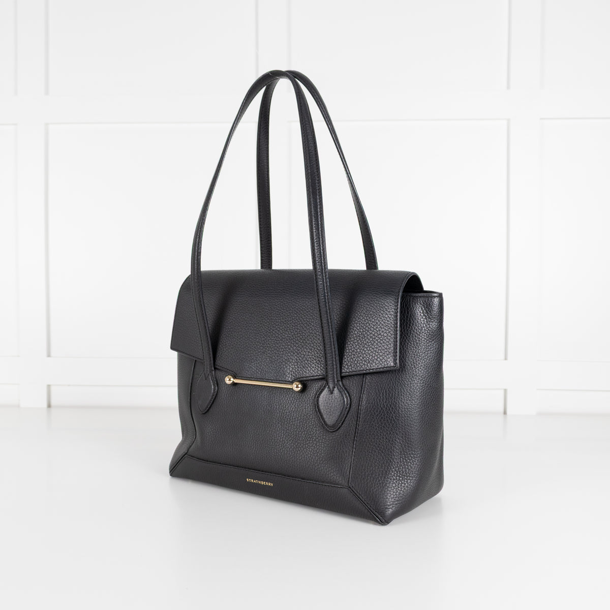 Strathberry Black Leather Silver Hardware Tote Bag