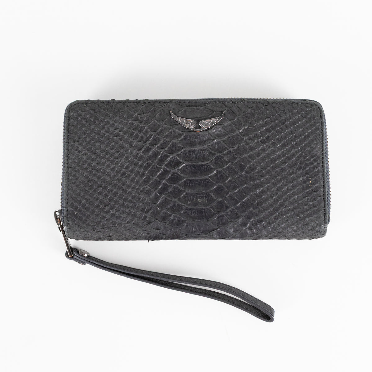 Zadig & Voltaire Preloved Compagnon Savage Black Leather Python Embossed Wallet