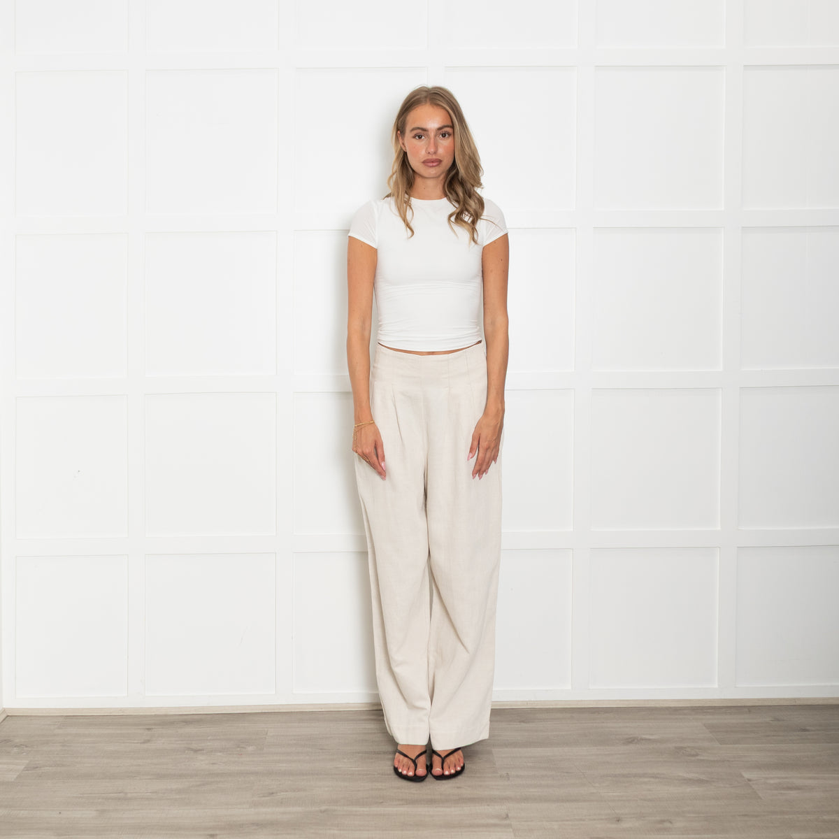 Vivere Cream Wide Leg Twill Trousers