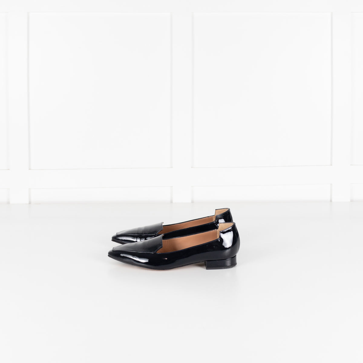 The Fold Dark Navy Patent Leather Pointed Toe Bianco Flat Shoes