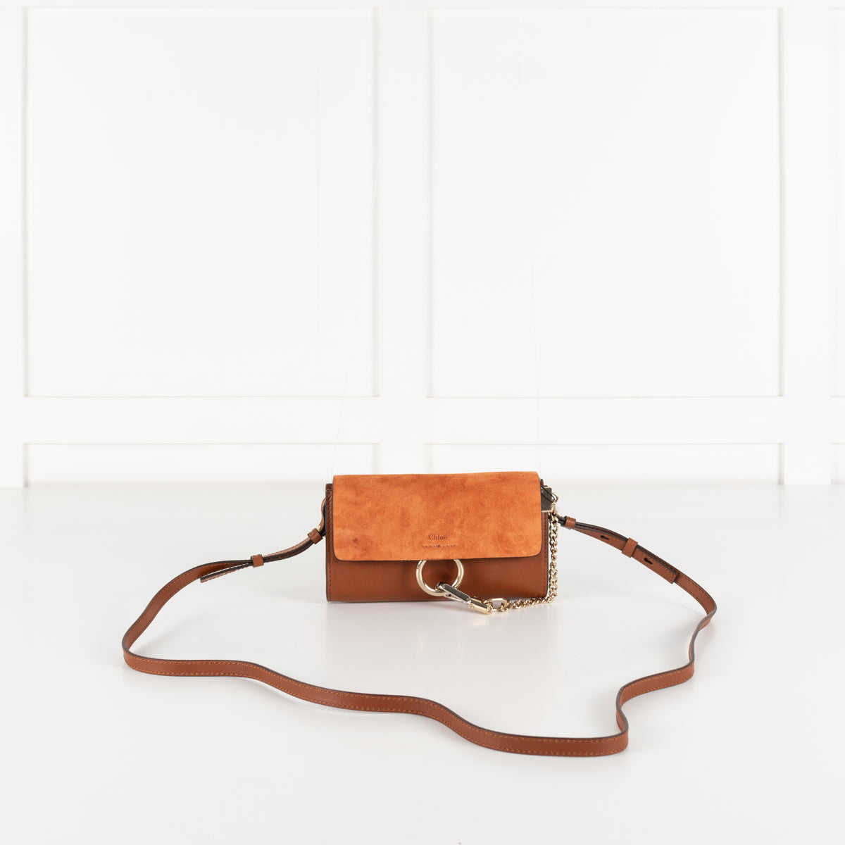 Chloe Faye Wallet on Chain in Rich Tan Suede