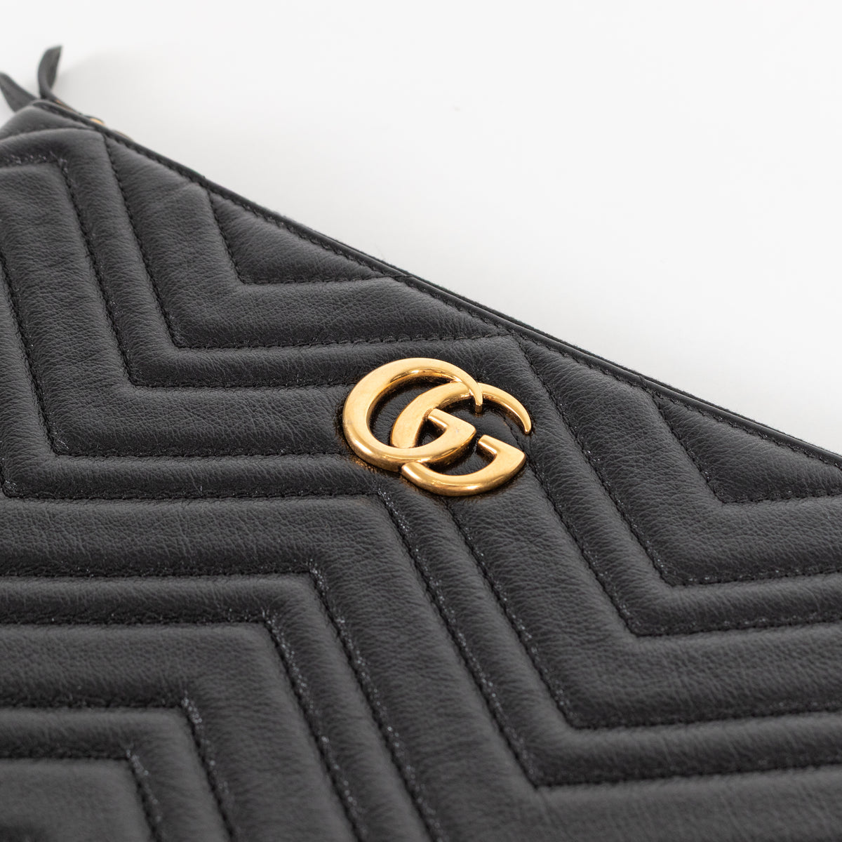 Gucci Black Leather Chevron Pouch