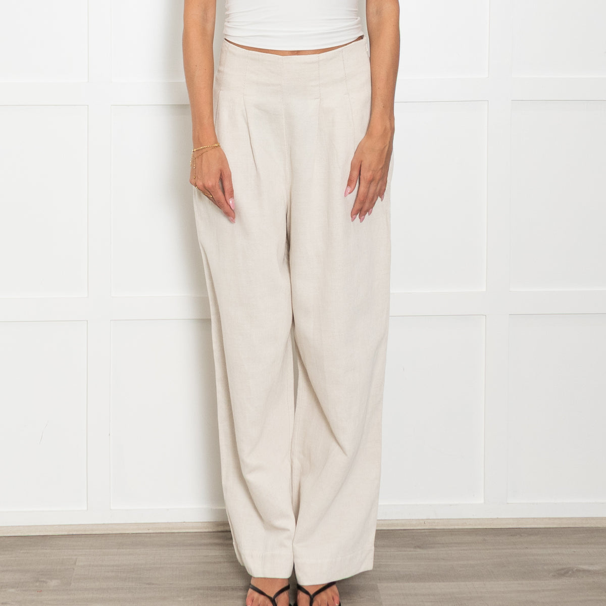 Vivere Cream Wide Leg Twill Trousers