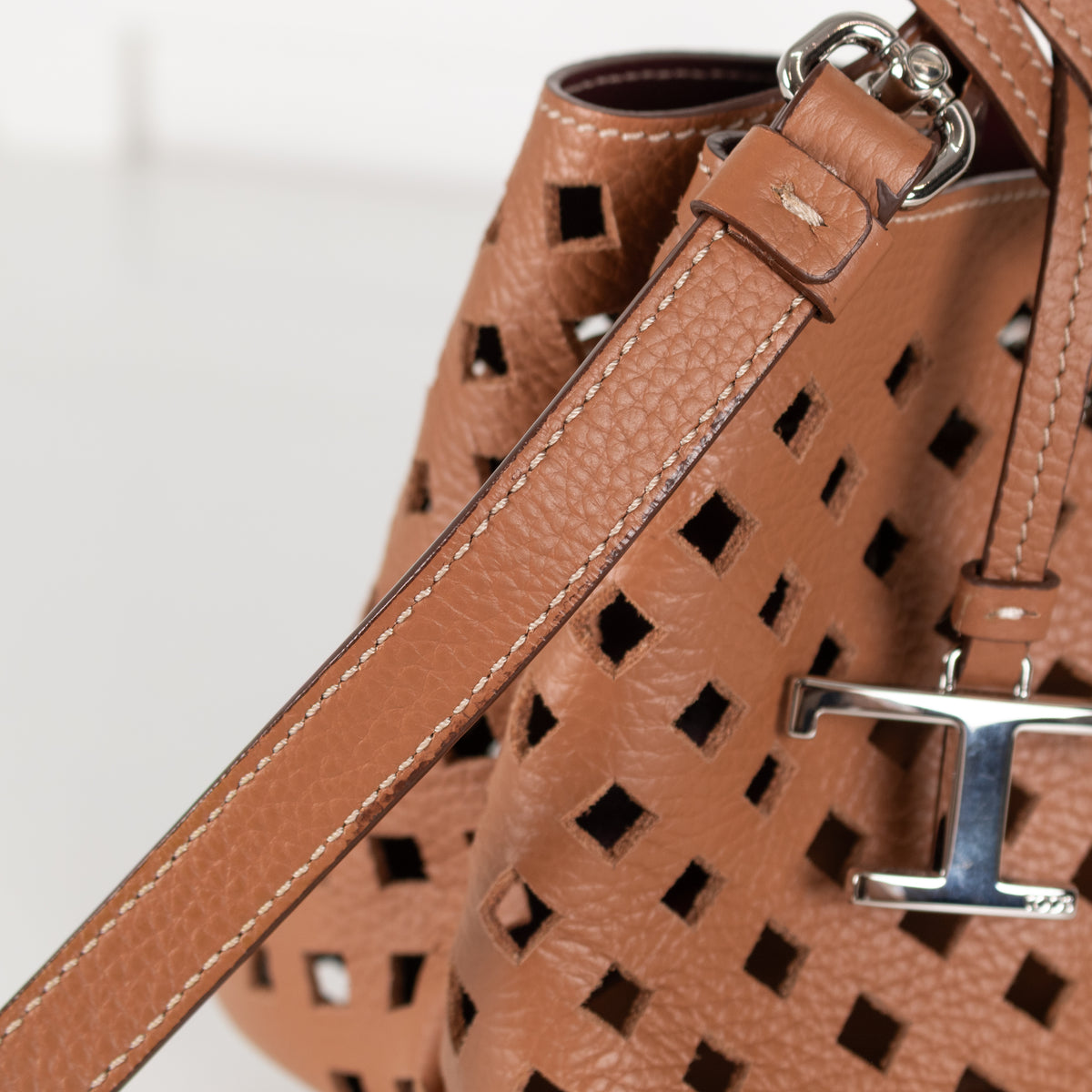 Tods Tan Cut-Out Leather Micro Tote Bag