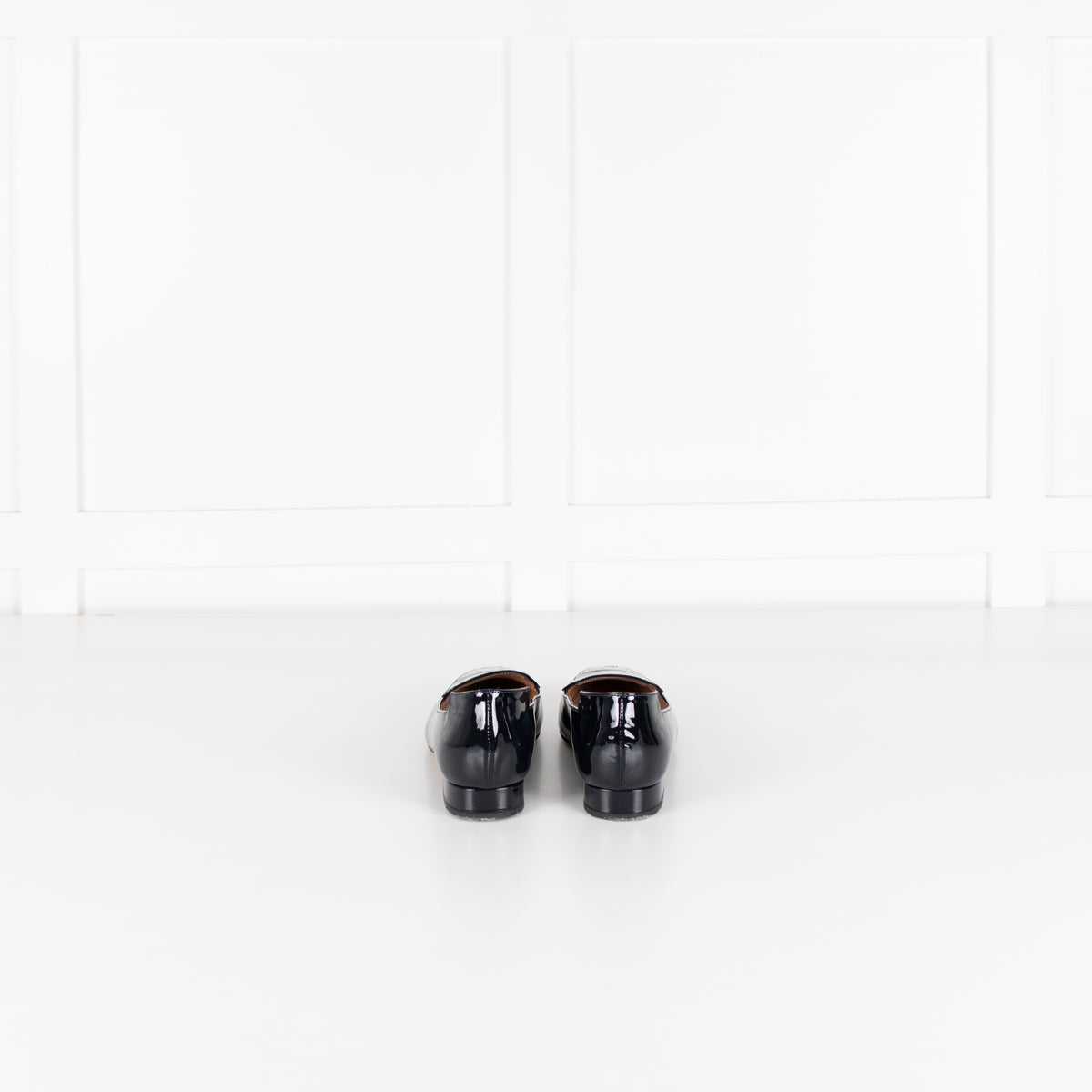 The Fold Dark Navy Patent Leather Pointed Toe Bianco Flat Shoes