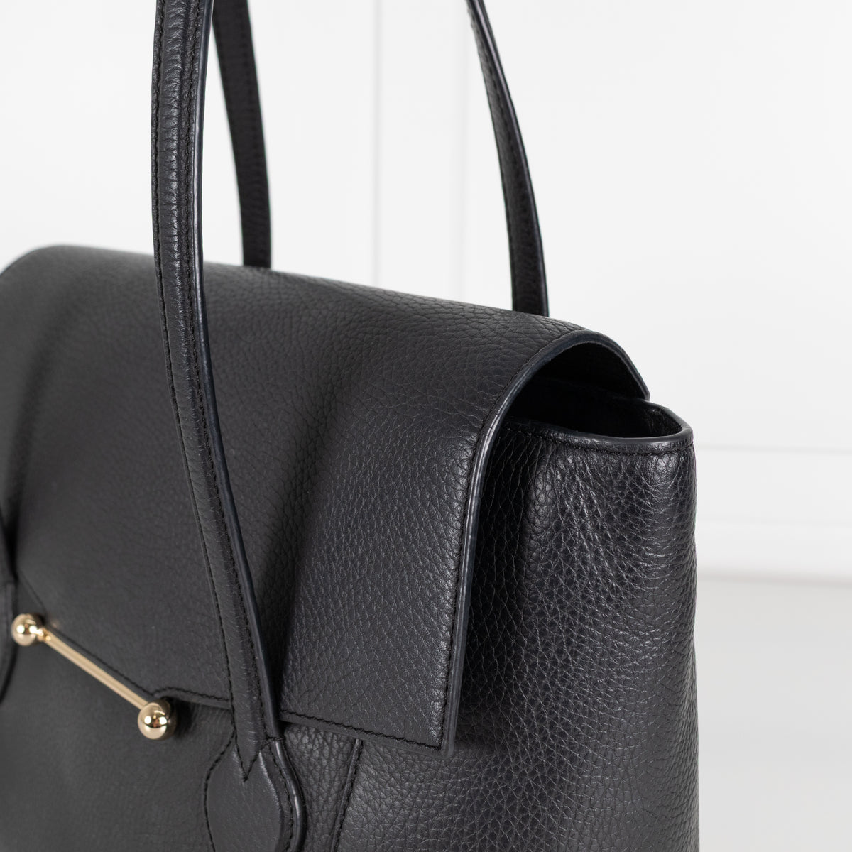 Strathberry Black Leather Silver Hardware Tote Bag