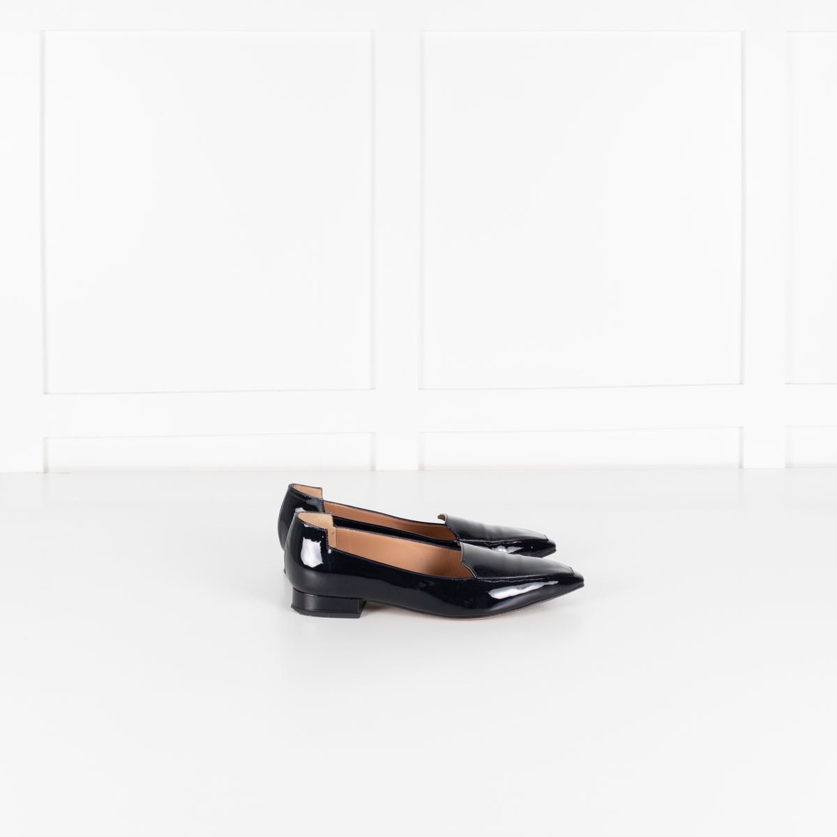 The Fold Dark Navy Patent Leather Pointed Toe Bianco Flat Shoes