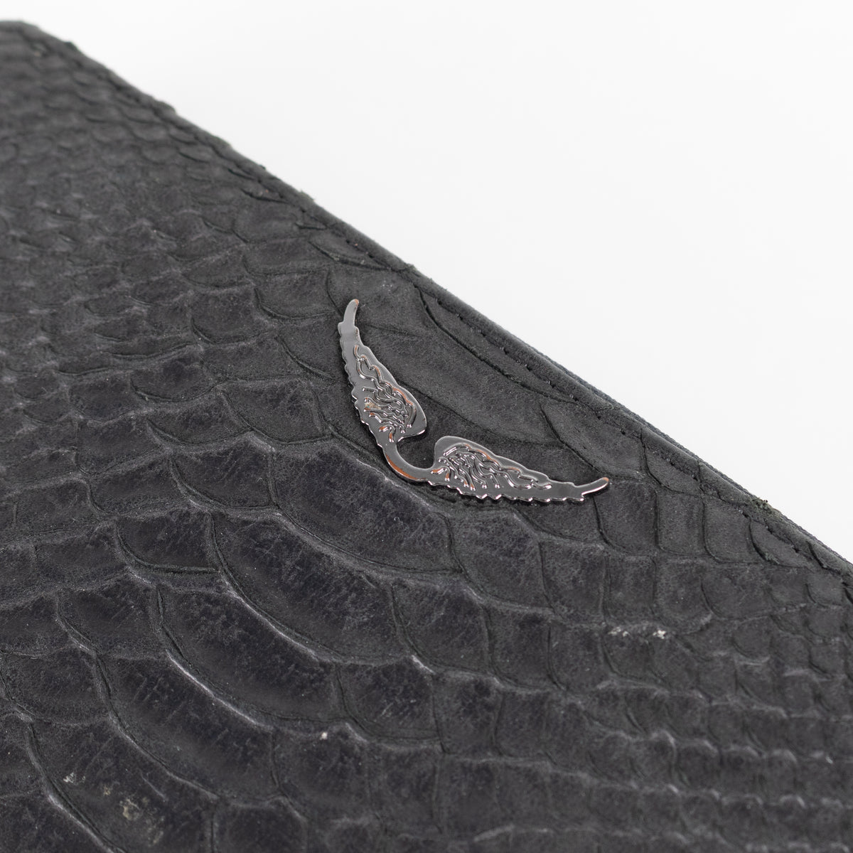 Zadig & Voltaire Preloved Compagnon Savage Black Leather Python Embossed Wallet
