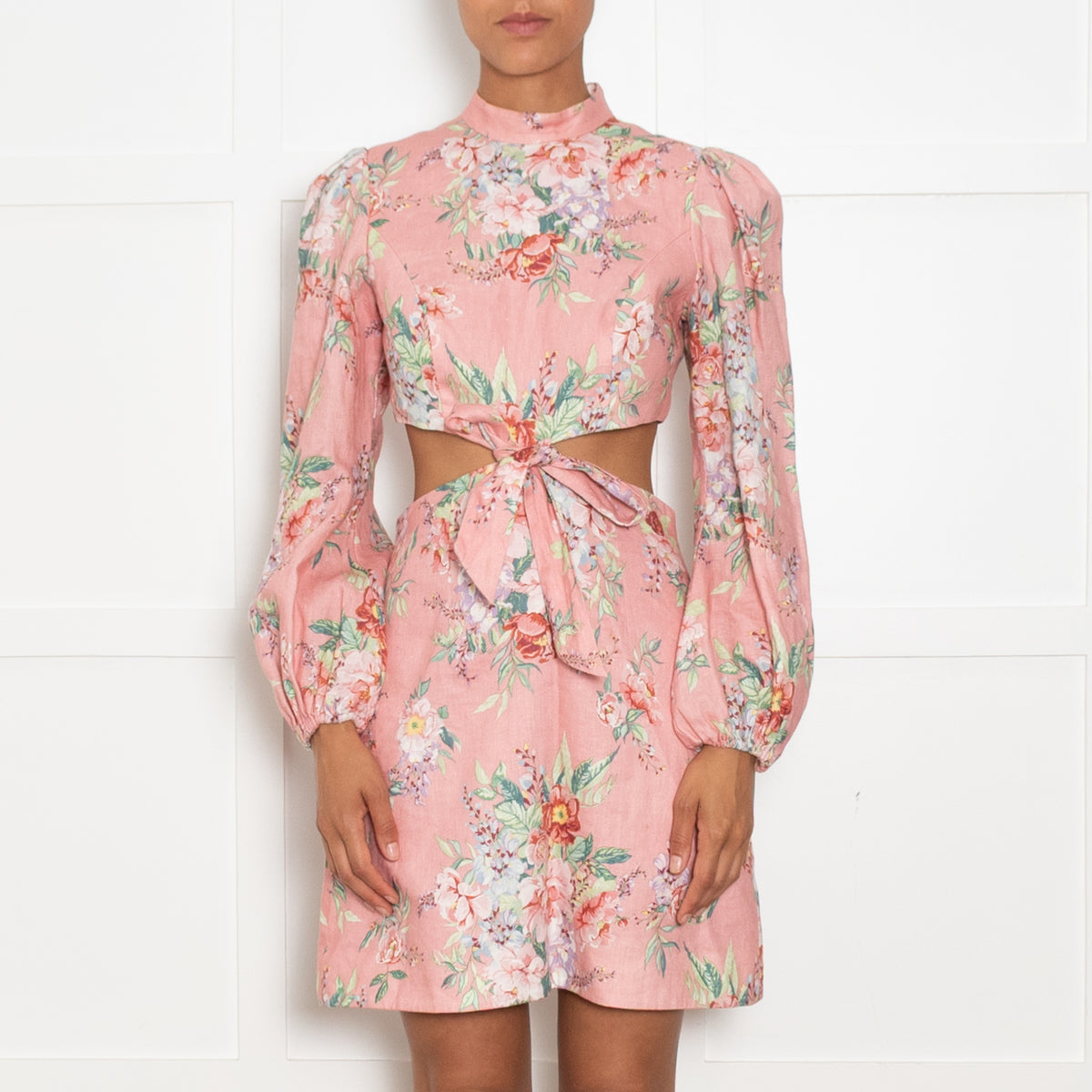 Zimmermann Pink Bellitude Bow Cut Out Floral Mini Dress