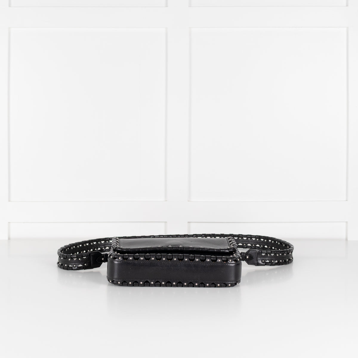 Alaia Black Leather Silver Stud Hinge Flap Crossbody Bag