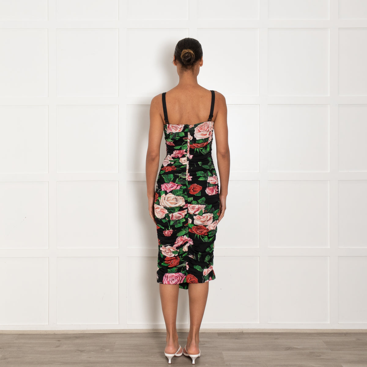 Dolce & Gabbana Black Red Rose Lace Up Sleeveless Dress