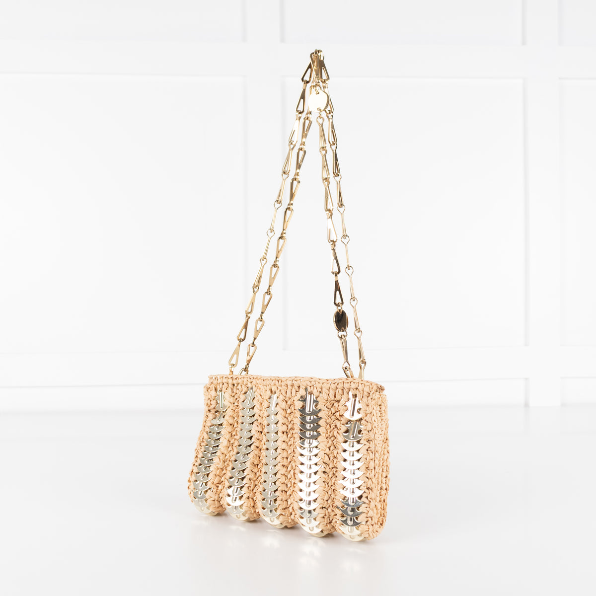 Paco Rabanne Woven Raffia Chainmail Small Crossbody