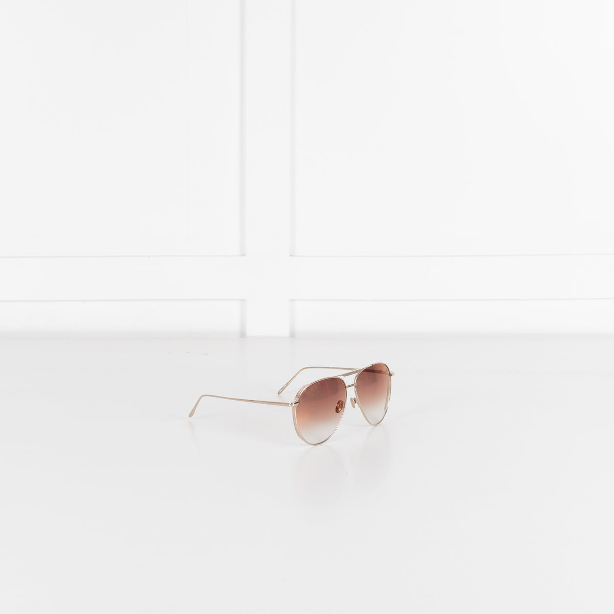 Linda Farrow Gold Titanium Aviator Shape with Brown Lens