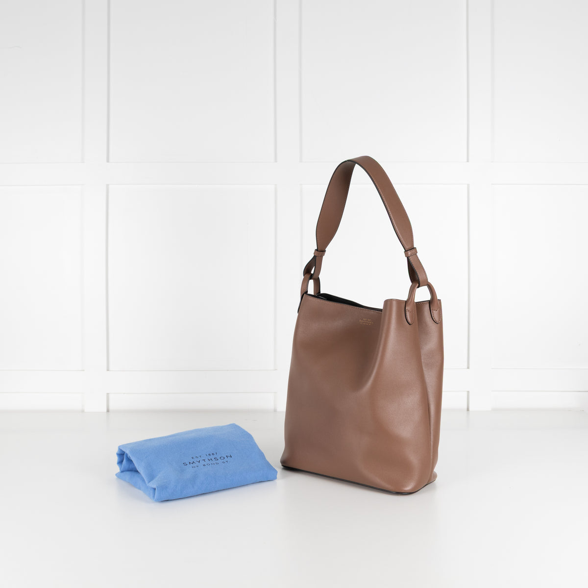 Smythson Brown Leather Bucket Bag