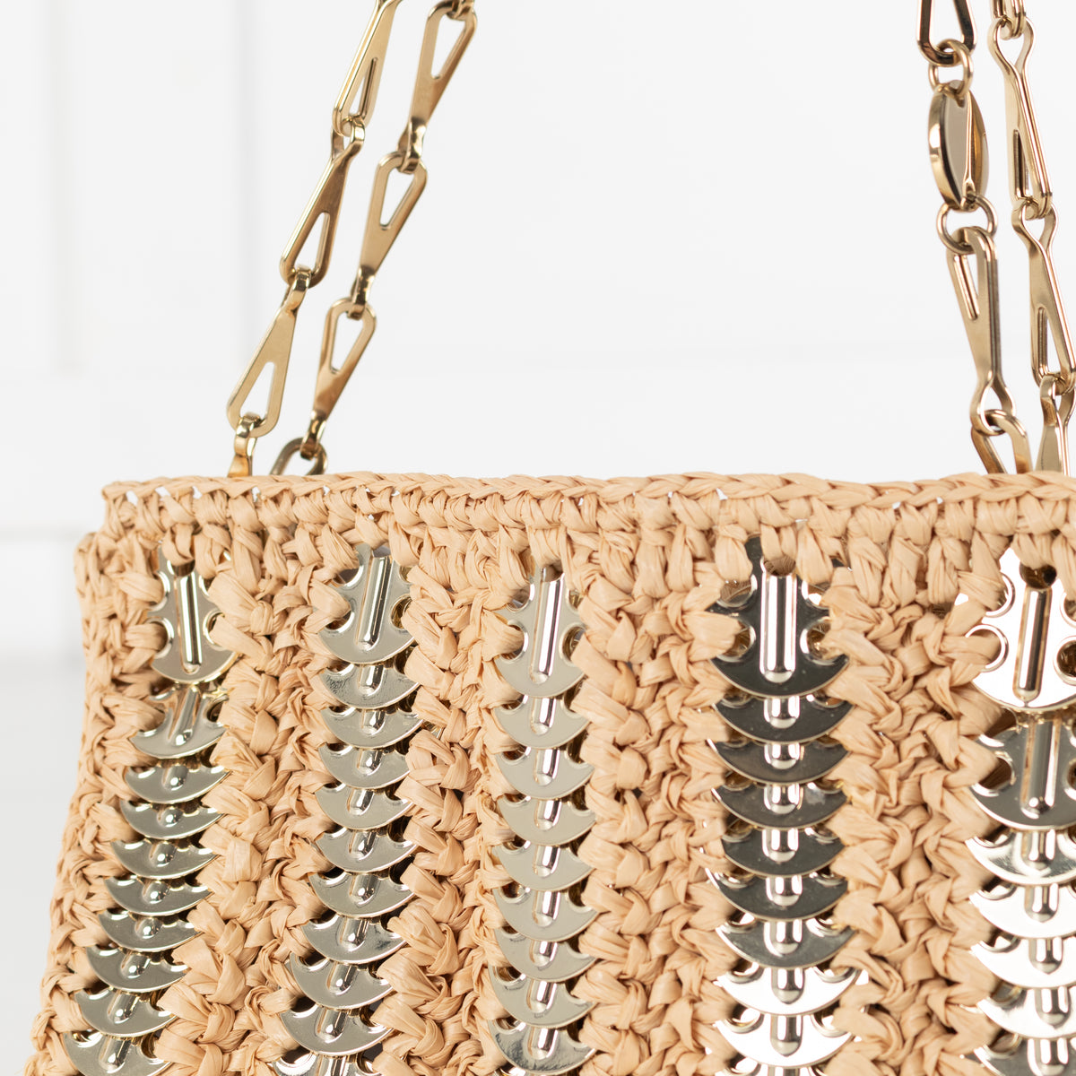 Paco Rabanne Woven Raffia Chainmail Small Crossbody