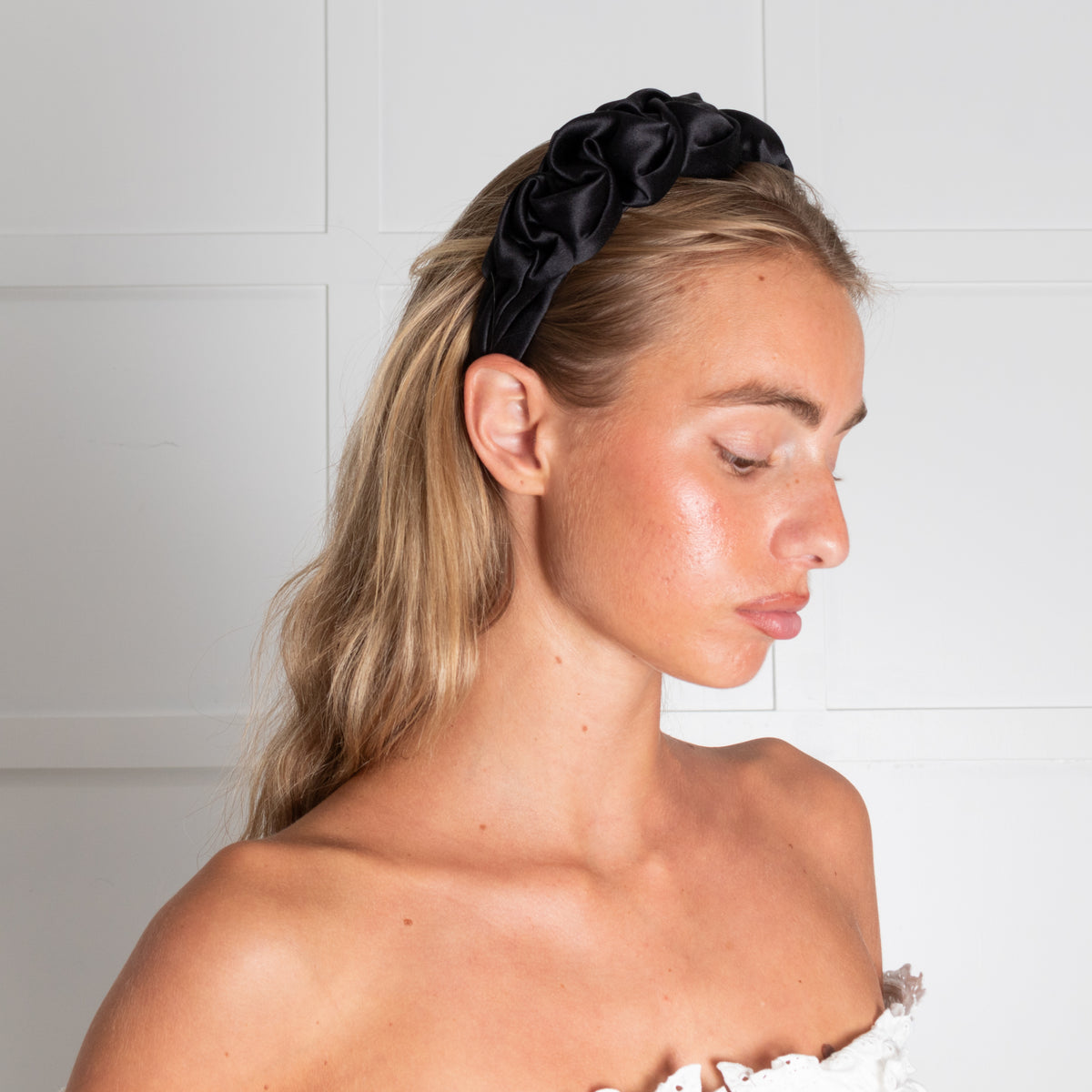Jennifer Behr Black Ruched Satin Headband