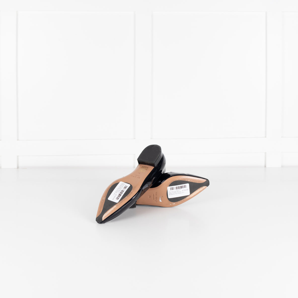 The Fold Dark Navy Patent Leather Pointed Toe Bianco Flat Shoes