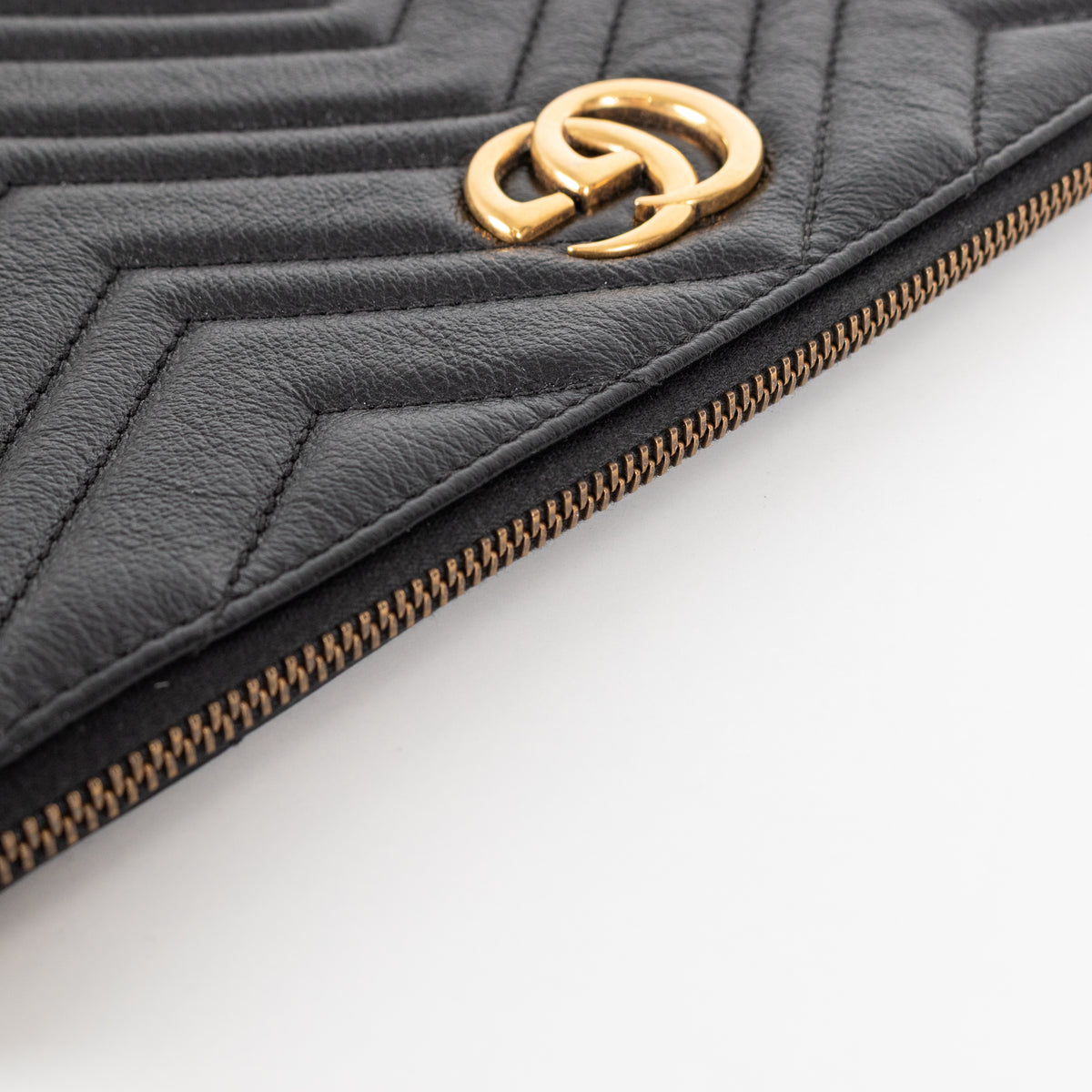 Gucci Black Leather Chevron Pouch