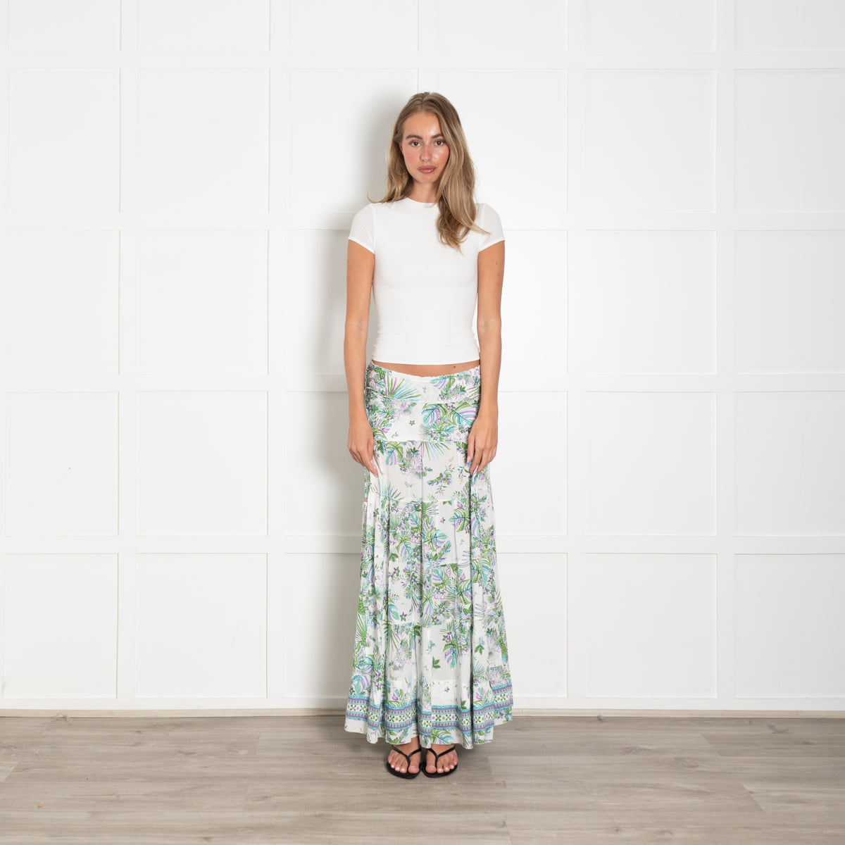 Poupette St Barth White Green Lilac Maxi Skirt